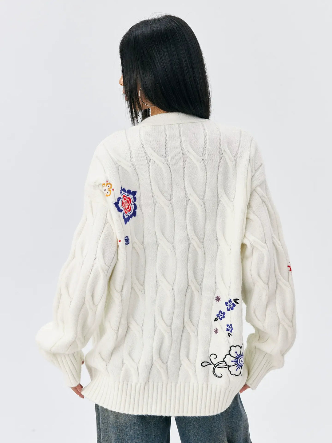 MEDM Floral Butterfly Embroidered Cable Knit Cardigan | Face 3 Face