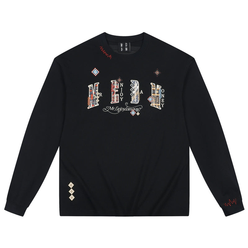 MEDM Ethnic Patch Embroidered Long Sleeve Tee | Face 3 Face