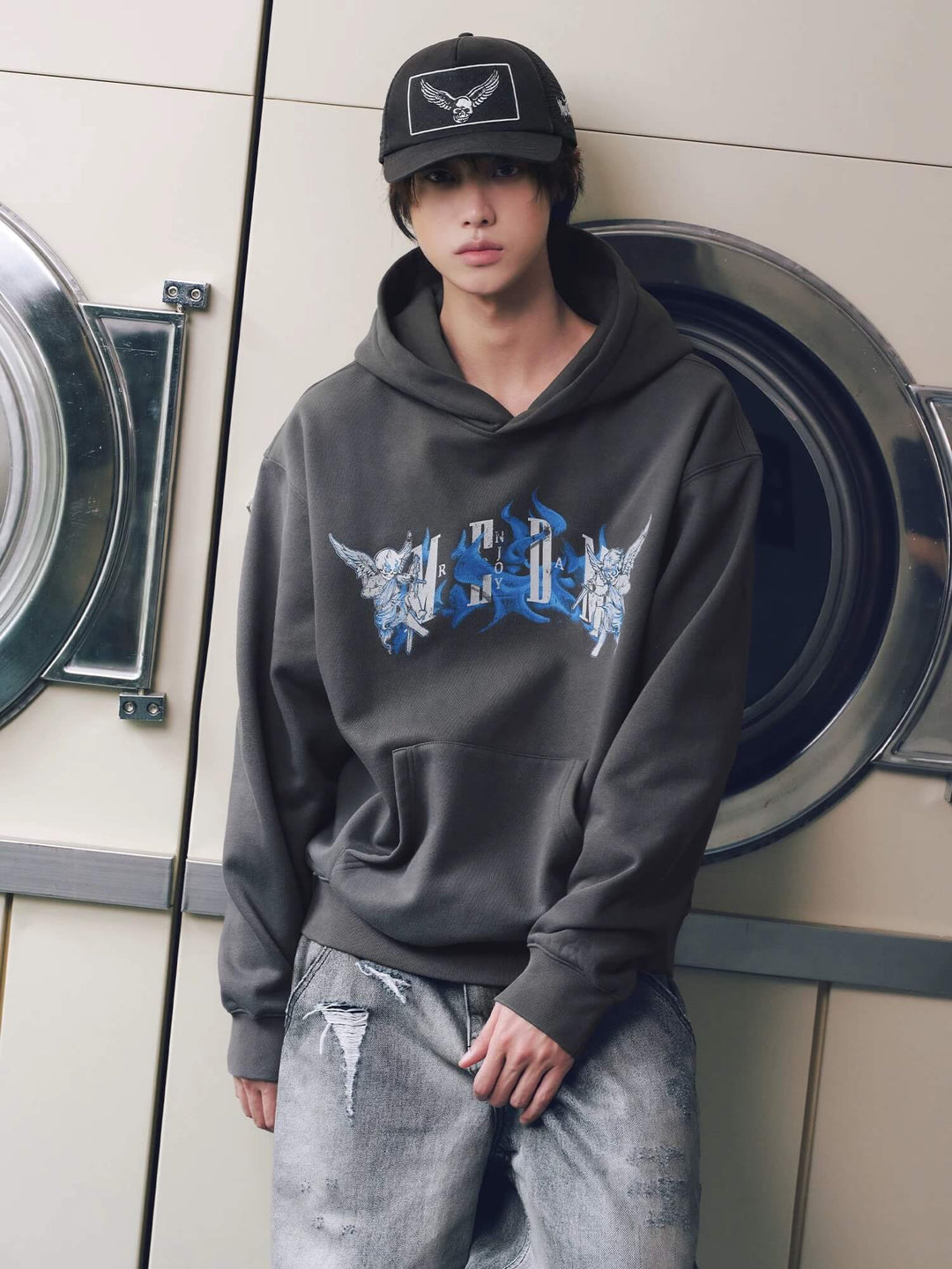 MEDM Skeleton Angel Flame Graffiti Print Hoodie | Face 3 Face