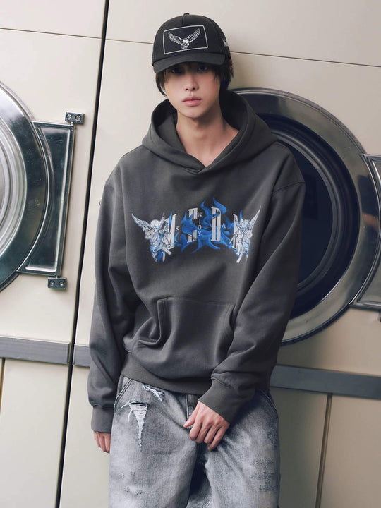 MEDM Skeleton Angel Flame Graffiti Print Hoodie | Face 3 Face