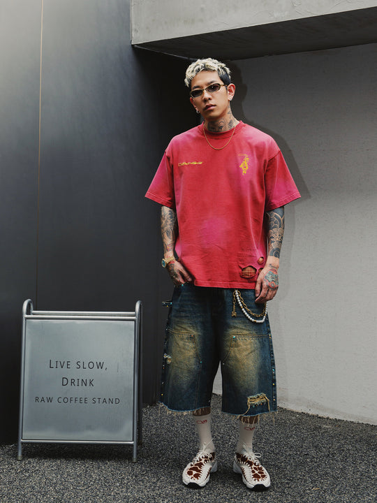 S45 Plaid Patchwork Washed Embroidered Logo Tee | Face 3 Face