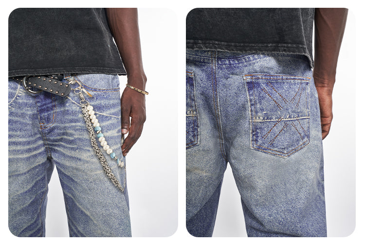F3F Select 3D Chain Print Washed Jeans | Face 3 Face