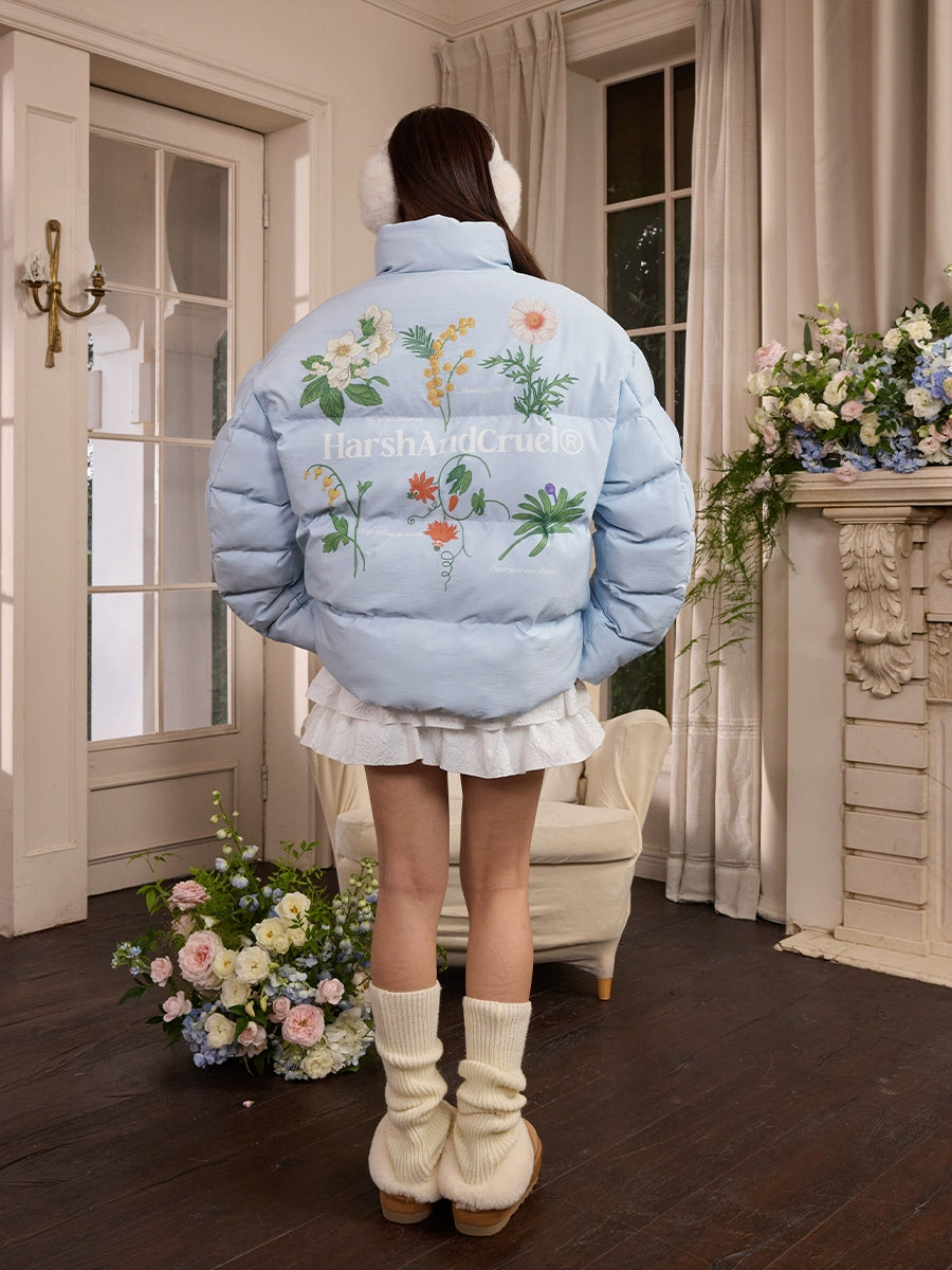 Harsh and Cruel Botanical Floral Digital Print Puffer Jacket | Face 3 Face