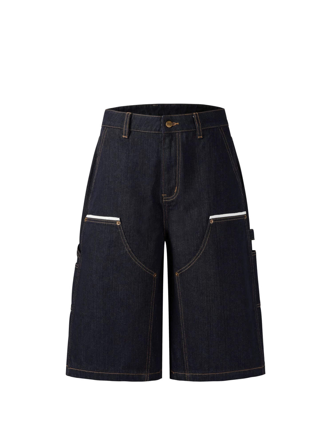 NOVACAM White Accent Line Double Knee Baggy Denim Shorts | Face 3 Face