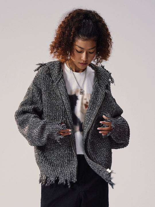 Remedy Distressed Hooded Zipper Knit Cardigan | Face 3 Face