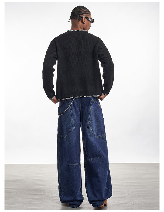 F3F Select Dark Blue Baggy Large Back Pocket Jeans | Face 3 Face