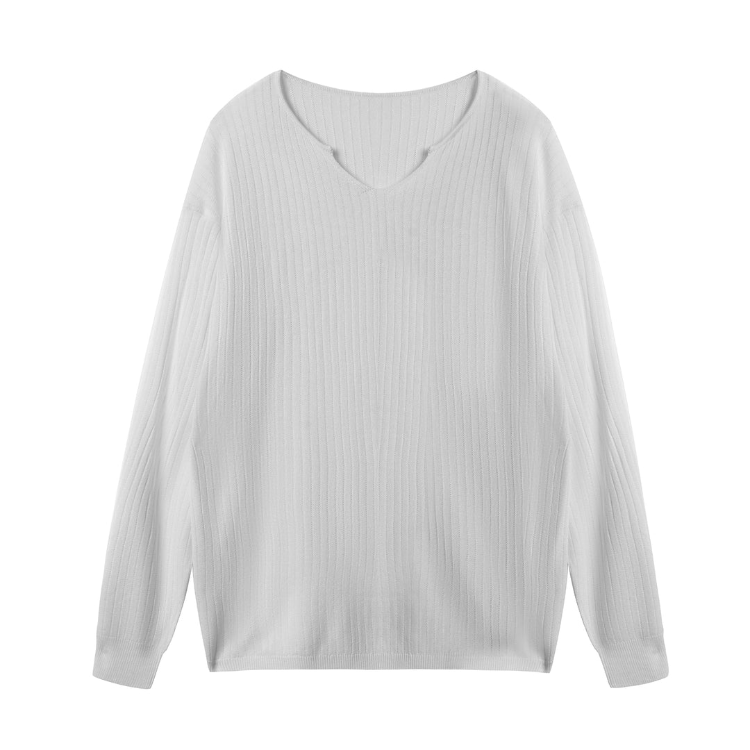 JHYQ Lightweight Striped V-neck Jacquard Knit Sweater | Face 3 Face