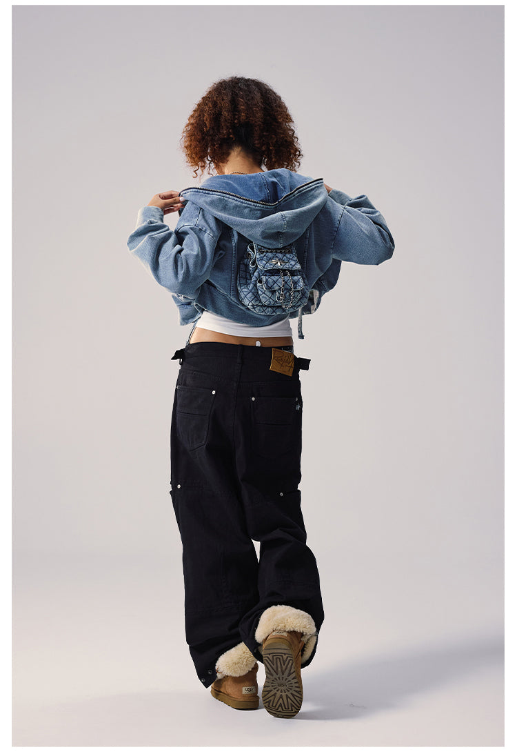 Remedy Backpack Design Washed Denim Short Jacket | Face 3 Face