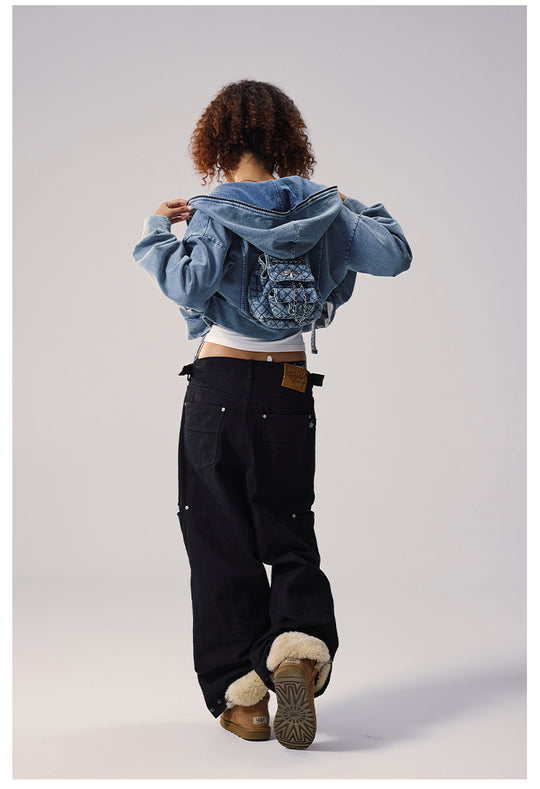 Remedy Backpack Design Washed Denim Short Jacket | Face 3 Face