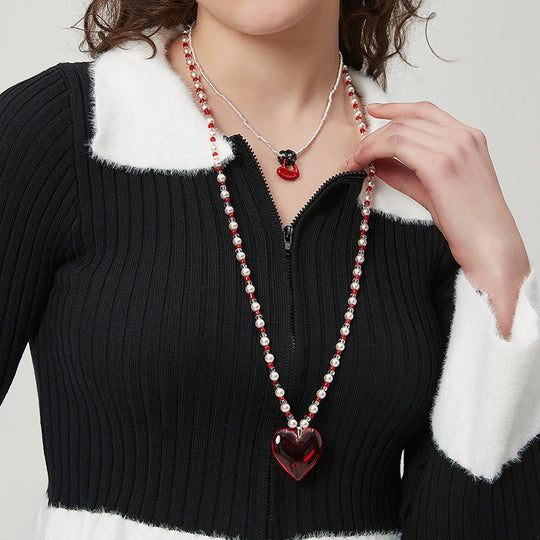 AWE Red Heart Pearl Necklace | Face 3 Face