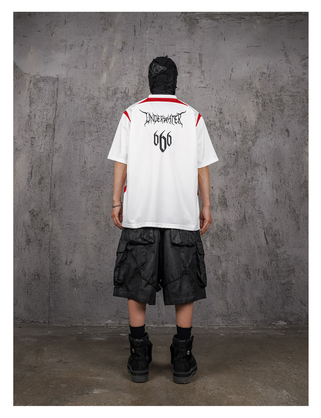 UNDERWATER White and Red Deconstructed Patchwork Embroidered Jersey Tee | Face 3 Face