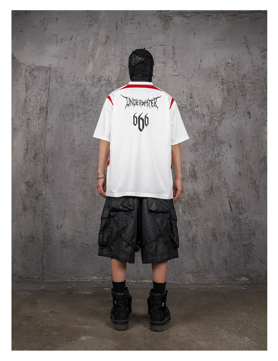 UNDERWATER White and Red Deconstructed Patchwork Embroidered Jersey Tee | Face 3 Face