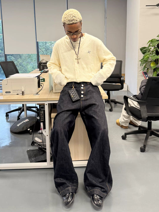 STEEPC Distressed Embroidered Wool Blend Knit Cardigan | Face 3 Face