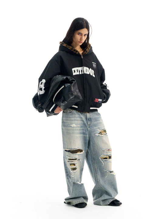 BLIND NO PLAN Reversible Leopard Fur Padded Bomber Jacket | Face 3 Face