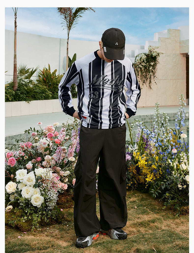 MEDM Rhinestone Logo Striped Soccer Jersey | Face 3 Face