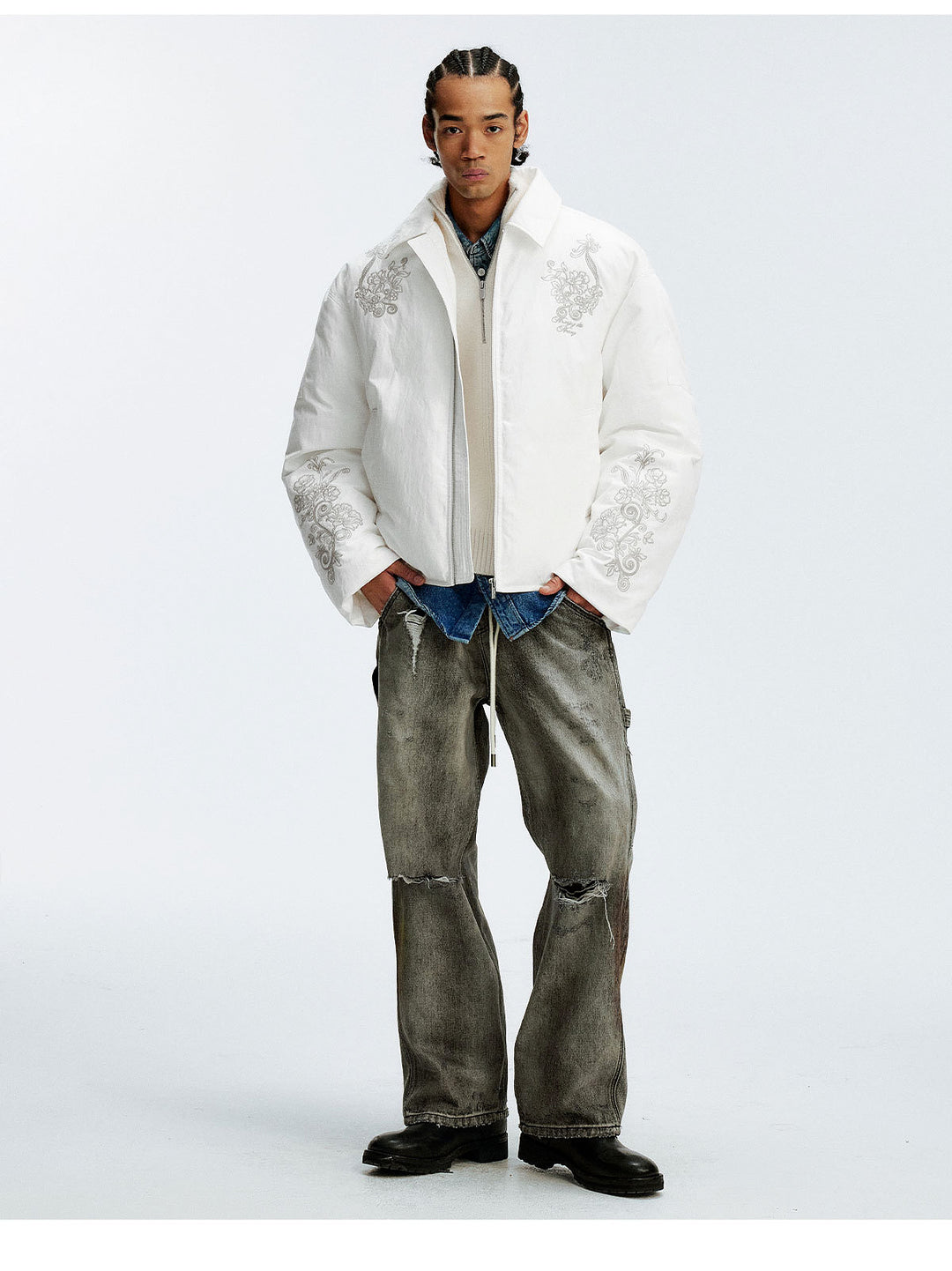 MEDM Floral Embroidered Puffer Jacket | Face 3 Face