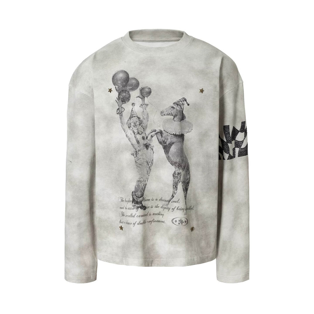 YADcrew Dirty Washed Circus Star Studded Long Sleeve Tee | Face 3 Face