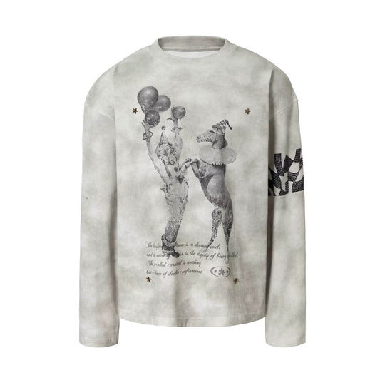 YADcrew Dirty Washed Circus Star Studded Long Sleeve Tee | Face 3 Face