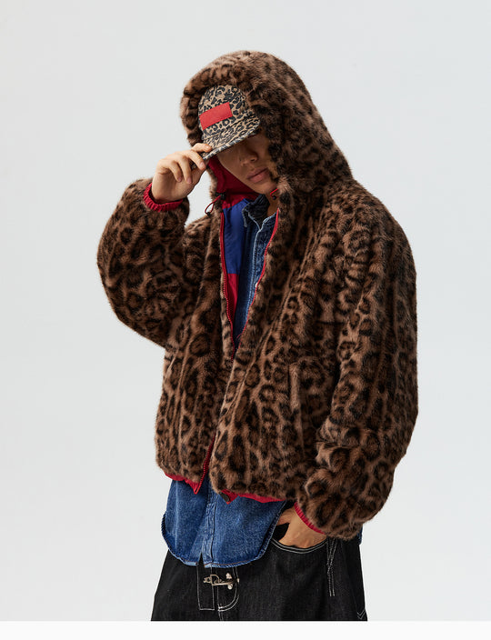 MEDM Reversible Leopard Fur Hooded Track Jacket | Face 3 Face
