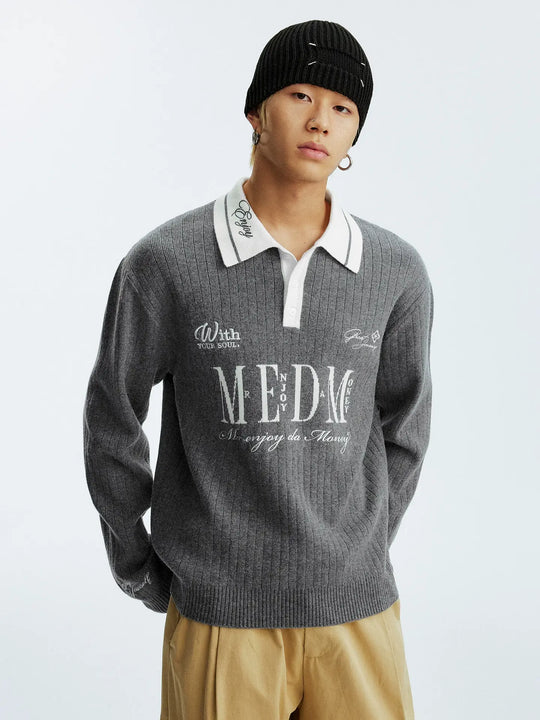 MEDM Color Blocked Long Sleeve Knit Polo Sweater | Face 3 Face
