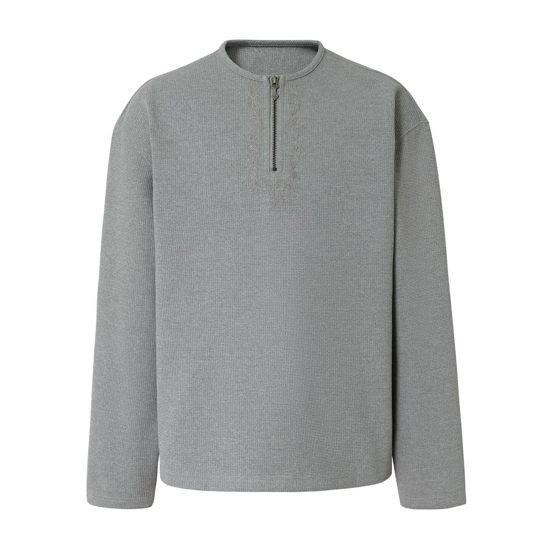 YADcrew Baroque Embroidered Half Zip Waffle Thermal Long Sleeve Tee | Face 3 Face