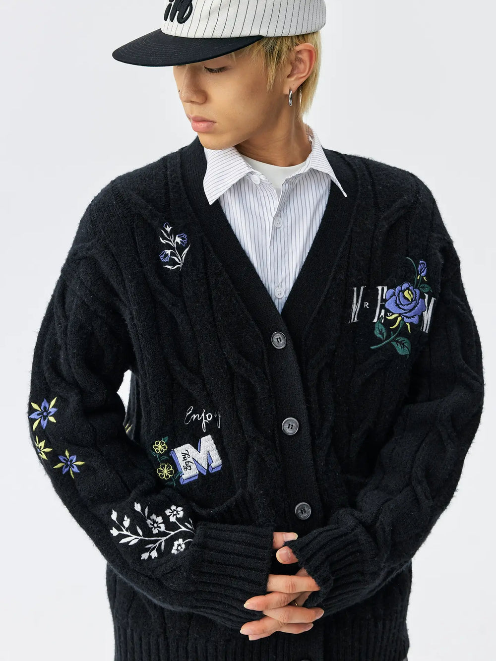 MEDM Floral Butterfly Embroidered Cable Knit Cardigan | Face 3 Face