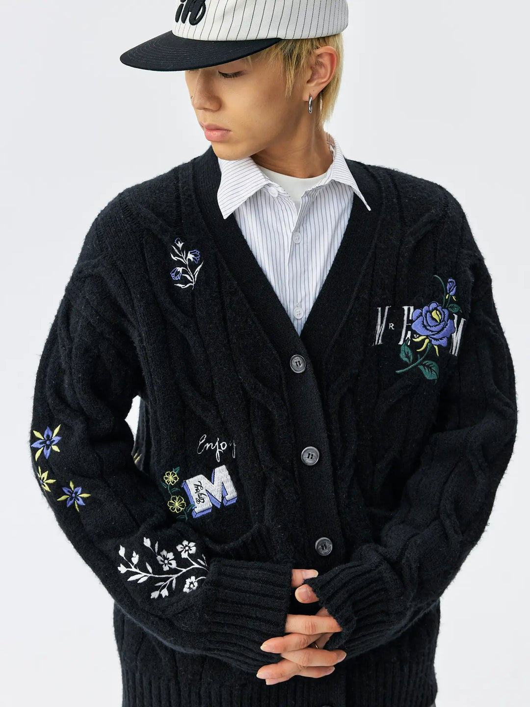 MEDM Floral Butterfly Embroidered Cable Knit Cardigan | Face 3 Face