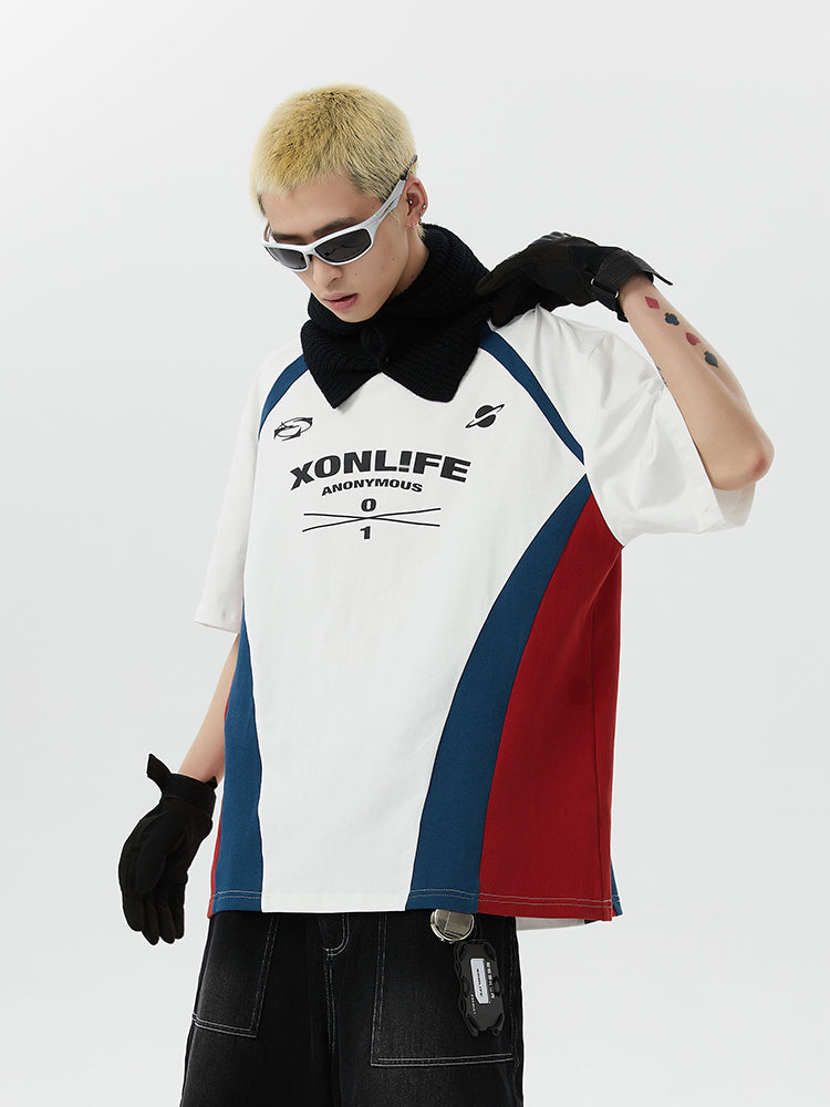 XONLIFE Contrast Color Letter Print Soccer Jersey Tee | Face 3 Face