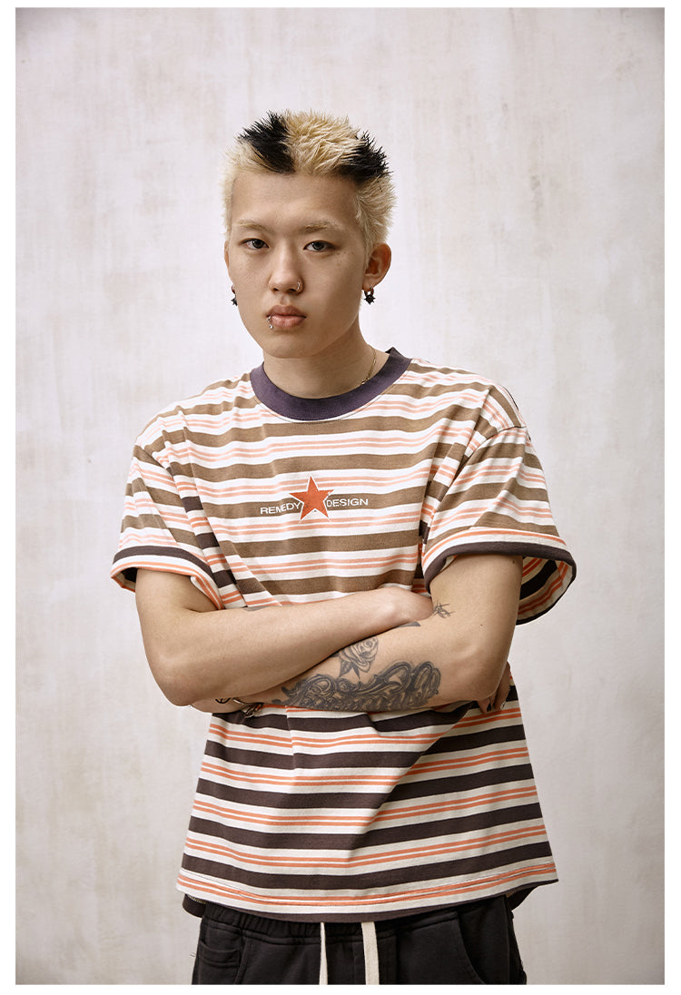 Remedy Washed Striped Star Print Tee | Face 3 Face