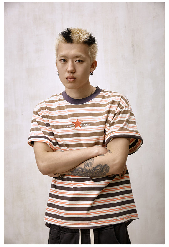 Remedy Washed Striped Star Print Tee | Face 3 Face