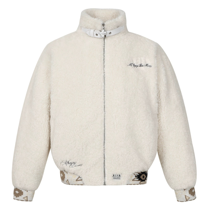 MEDM Ethnic Trim Belted Sherpa Jacket | Face 3 Face