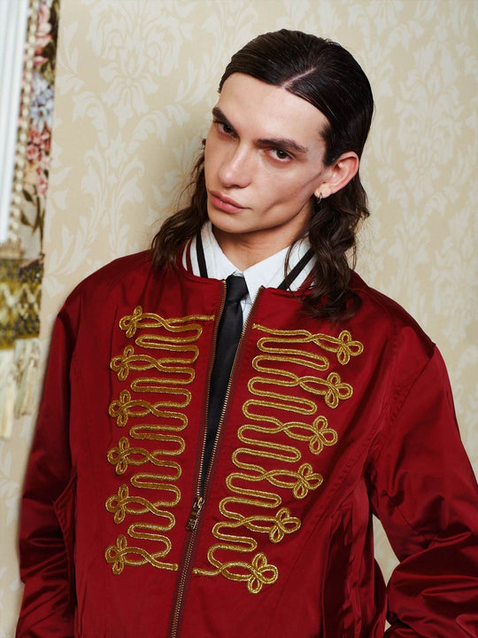 YADcrew Napoleon Braid Embroidered Shiny Bomber Jacket | Face 3 Face