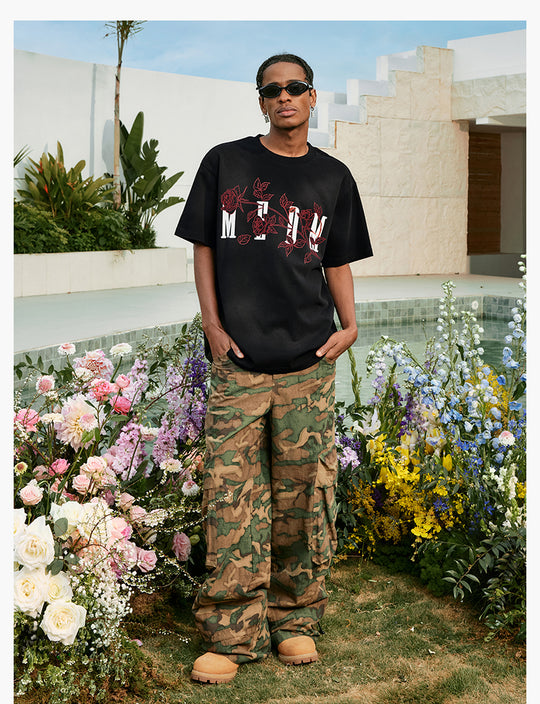MEDM Rose Flower Print Washed Tee | Face 3 Face