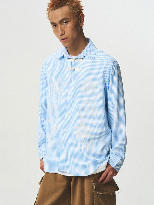 EMPTY REFERENCE Printed Blue Plaid Long Sleeve Shirt | Face 3 Face