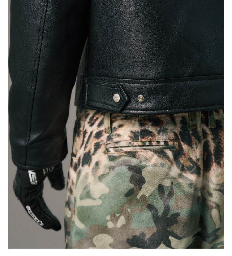 S45 Star Print PU Leather Leopard Lined Biker Jacket | Face 3 Face