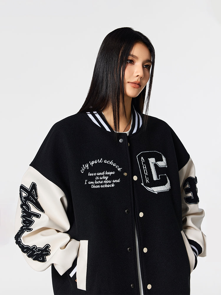 Racer varsity jacket | Achock Basic Embroidery Varsity Jacket | Face 3 Face