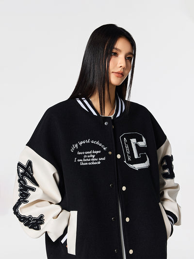 Racer varsity jacket | Achock Basic Embroidery Varsity Jacket | Face 3 Face
