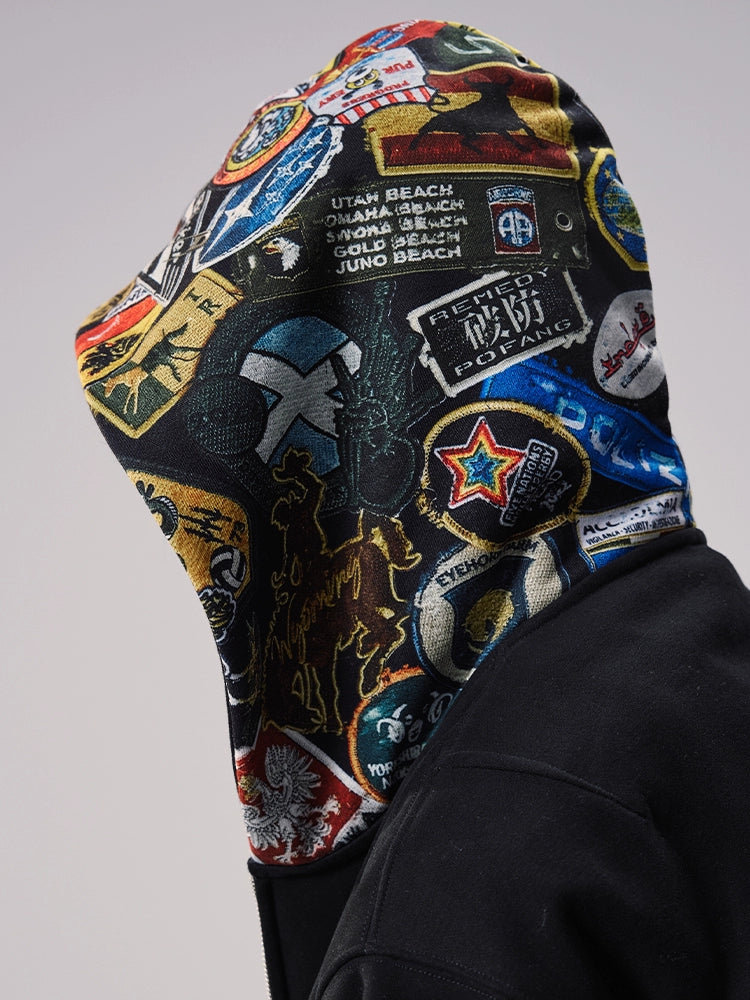 Remedy Badge Print Hood Zip Up Hoodie | Face 3 Face