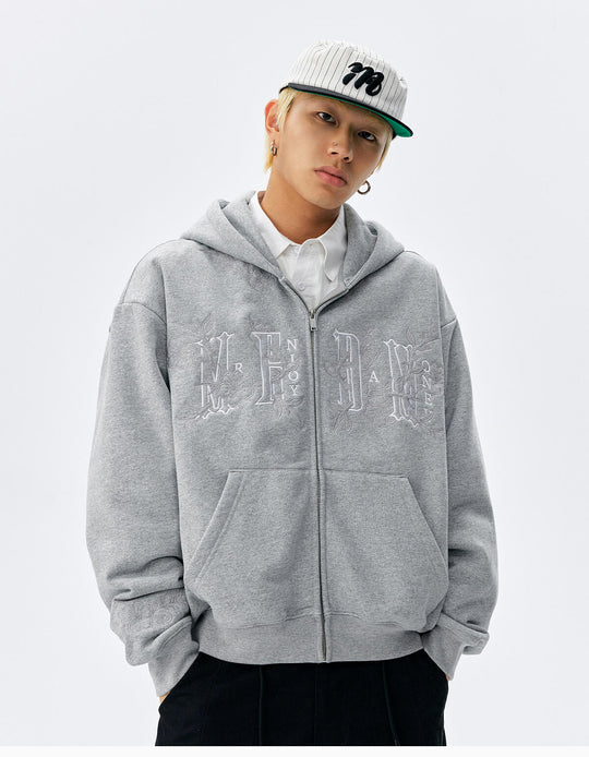MEDM Flower Embroidered Zip Up Hoodie | Face 3 Face