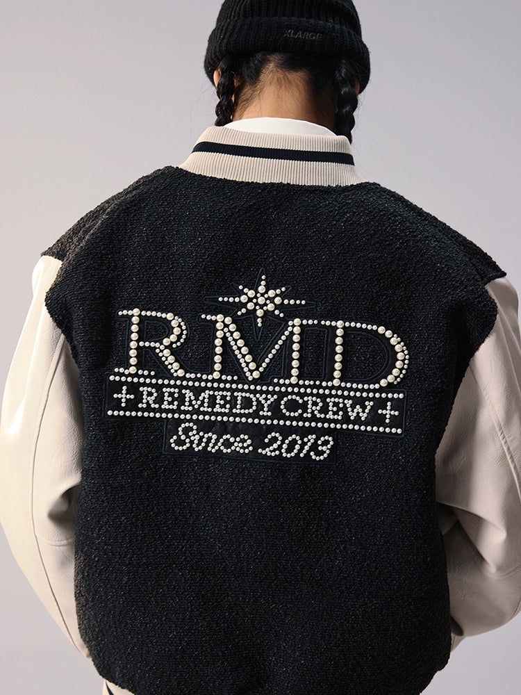 Remedy RMD Pearl Embroidered Leather Varsity Jacket | Face 3 Face