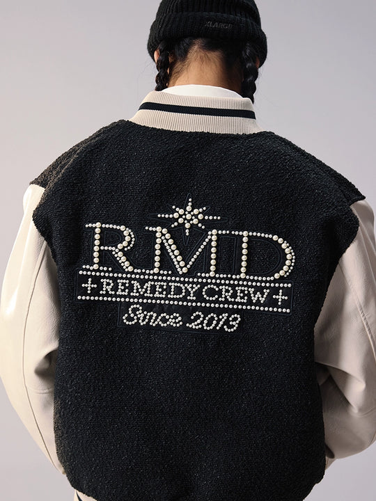 Remedy RMD Pearl Embroidered Leather Varsity Jacket | Face 3 Face