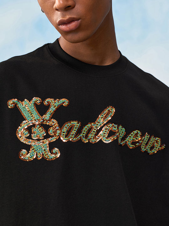 YADcrew Sequin and Bead Logo Embroidery Tee | Face 3 Face