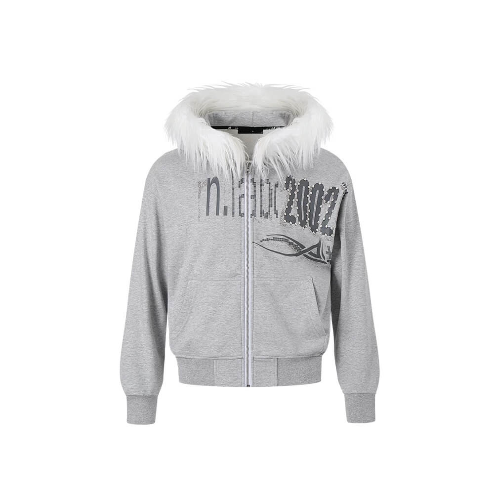 Night Lab Riveted Faux Fur Hood Zip Up Hoodie | Face 3 Face