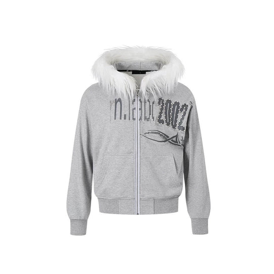 Night Lab Riveted Faux Fur Hood Zip Up Hoodie | Face 3 Face