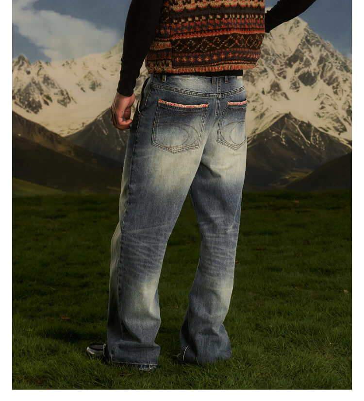S45 Ethnic Trim Back Pocket Washed Jeans | Face 3 Face