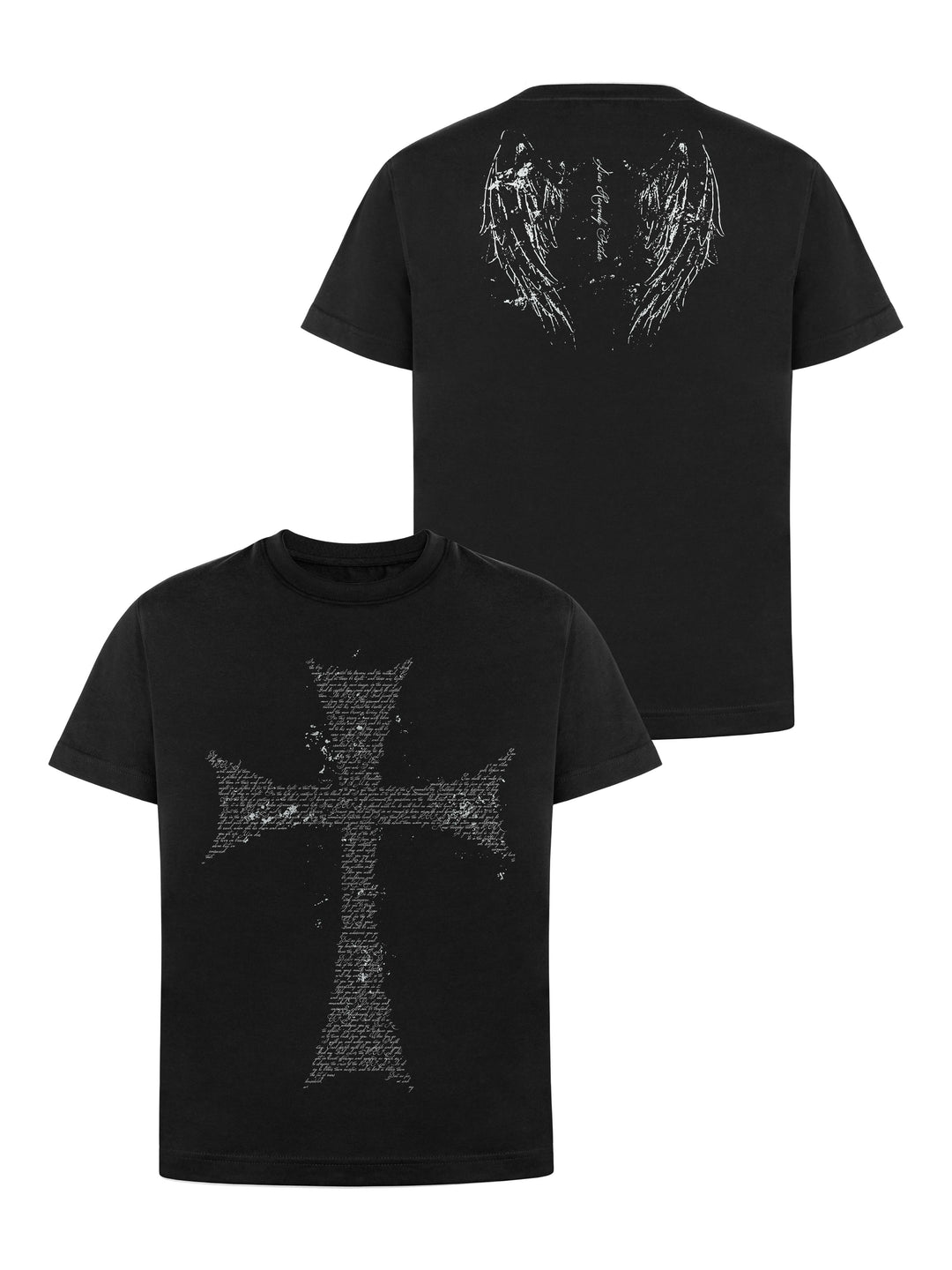 ANTIDOTE Faded Cross and Wings Print Short Sleeve Tee