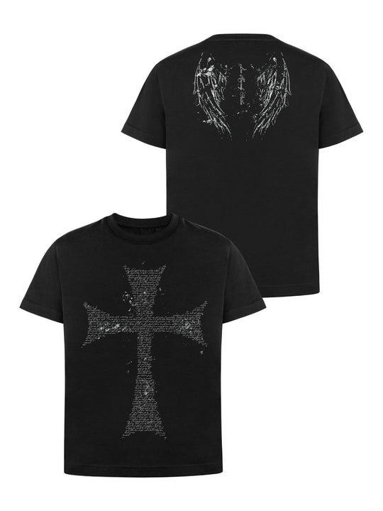 ANTIDOTE Faded Cross and Wings Print Short Sleeve Tee