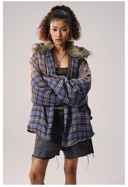 Remedy Gradient Plaid Quilted Lined Shirt Jacket | Face 3 Face