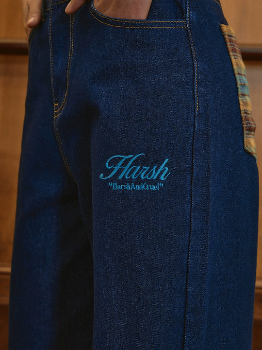 Harsh and Cruel Plaid Trim Cuffed Pocket Jeans | Face 3 Face