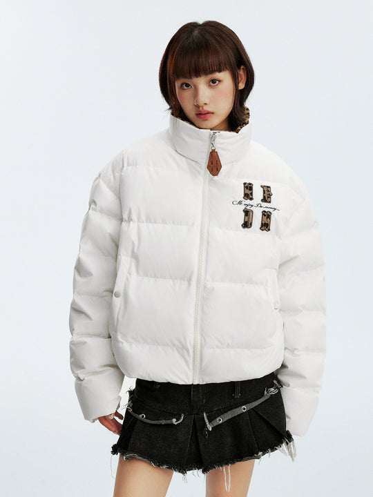 MEDM Leopard Collar Logo Patch Down Jacket | Face 3 Face